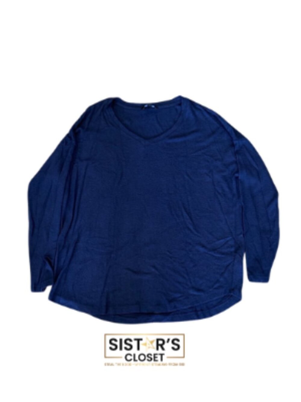 Well Worn Navy V-Neck Long Sleeve Top Women's Large